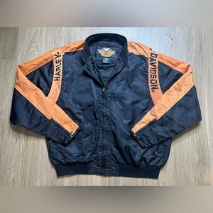Harley Davidson Black Orange Bar & Shield Nylon Racing Jacket Mens Sz XXL